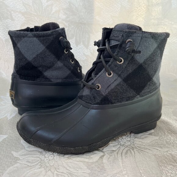 SPERRY Saltwater Wool Embossed Thinsulate Winter Lux Duck Boot Plaid 7 / 38 - Picture 1 of 16